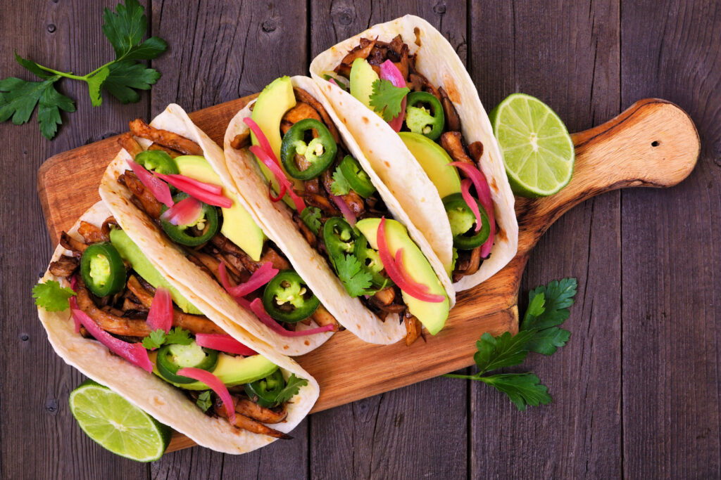 Pulled Mushroom Tacos made on the supper club at COOK in Manchester