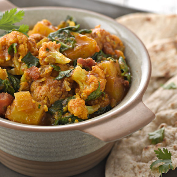 Cauliflower, Potato and Spinach Curry