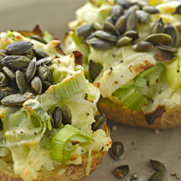 Twice-baked Potatoes with Leeks and Cheese