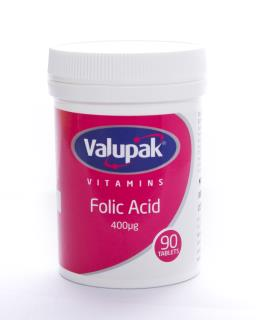 Valupak Vitamins Folic Acid 400µg Tablets