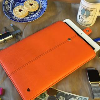 NUEVUE – Faux Leather Flame Orange “Screen Cleaning” iPad Air and iPad Pro 9.7″ Case, Tan Antimicrobial Interior