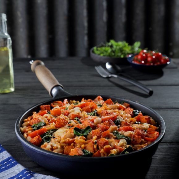 Italian Roast Butternut Squash, Orzo and Bean Bake