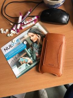 NueVue iPhone X Case Tan Faux Leather Sanitizing Sleeve