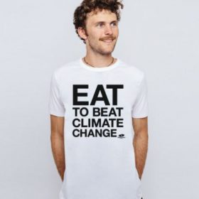 Eat to Beat Climate Change T-shirt – black writing