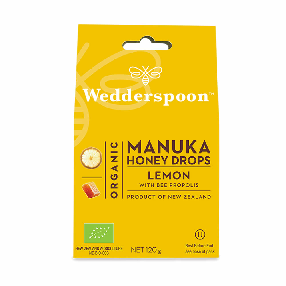 Wedderspoon Organic Manuka Honey Drops Lemon with Bee Propolis