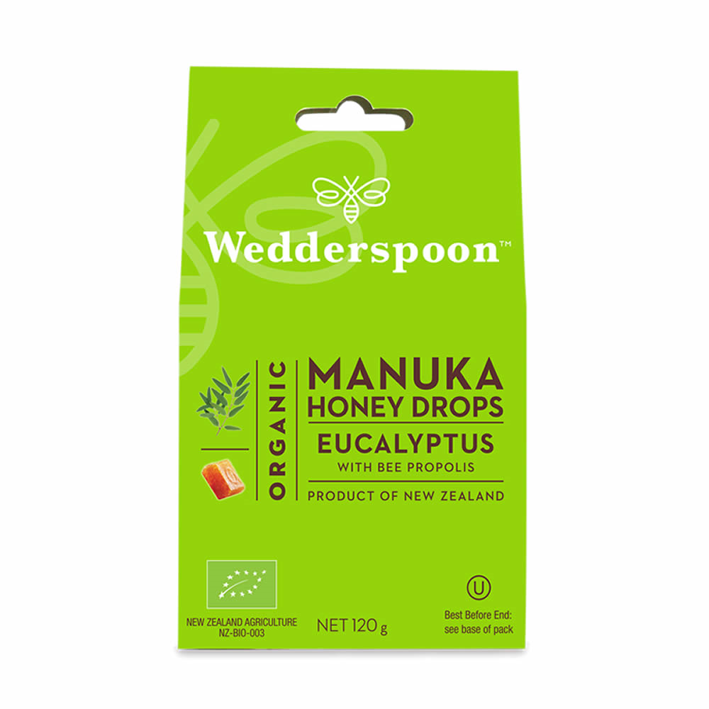 Wedderspoon Organic Manuka Honey Drops Eucalyptus with Bee Propolis