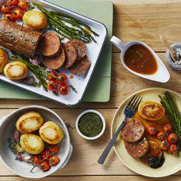 Seitan Roast with Fondant Potatoes and Lemon Thyme Gravy