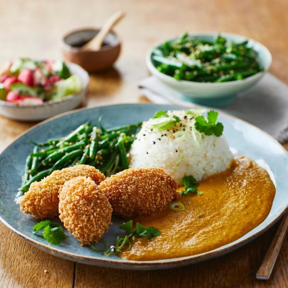 Sweet Potato, Broccoli and Tofu Katsu with Curry Sauce